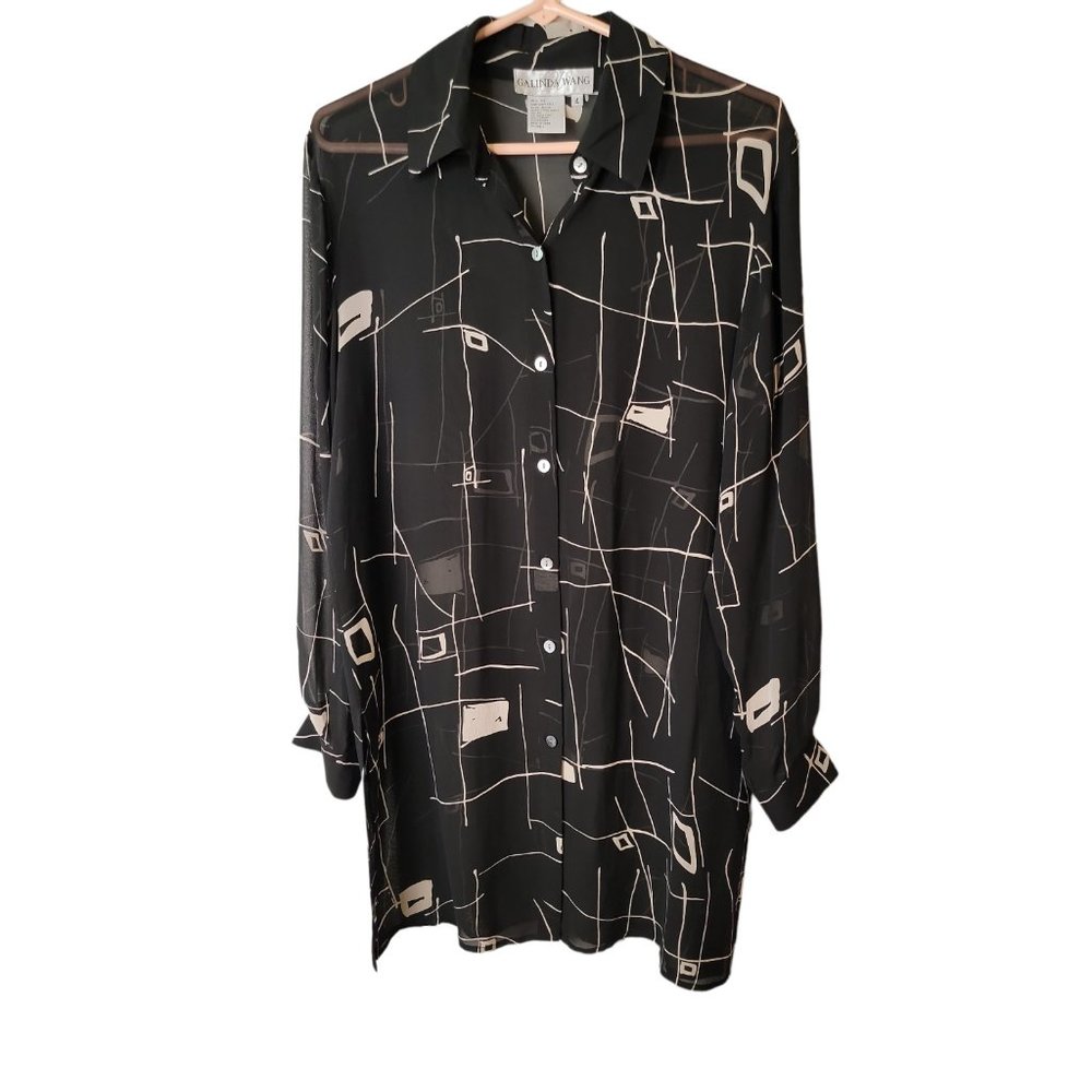 Galinda Wang Size 4 Shirt Dress 100% Silk Art to Wear Long Sleeve